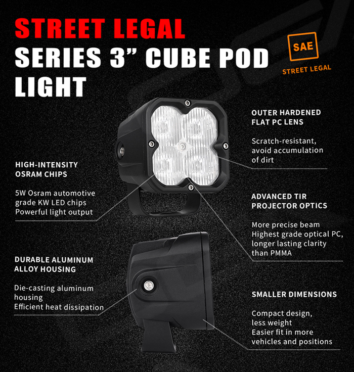 Street legal 3 inches pod lights