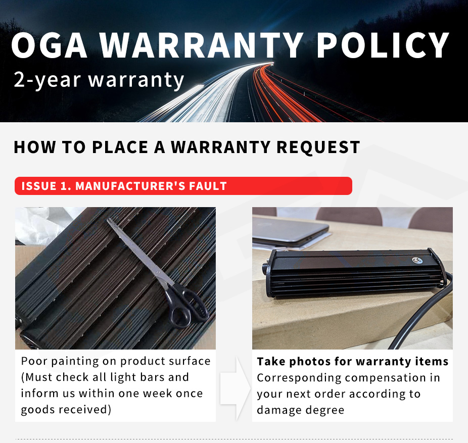 OGA LED light bar warranty process