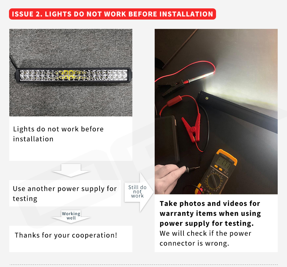 Manufacturer LED work lights warranty policy