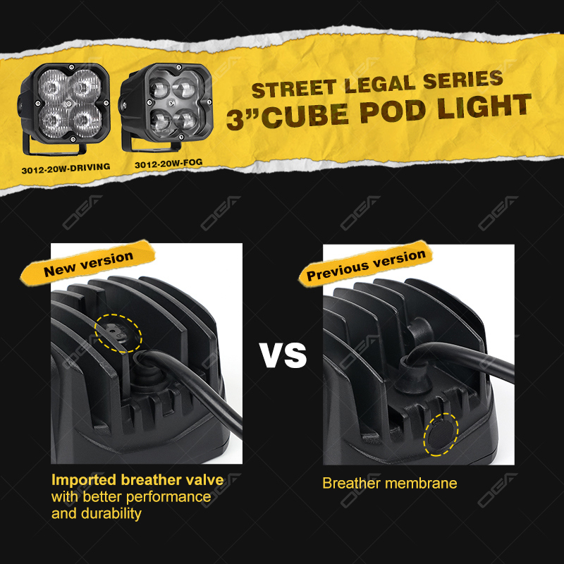 3 inches square auxiliary off-road led work light