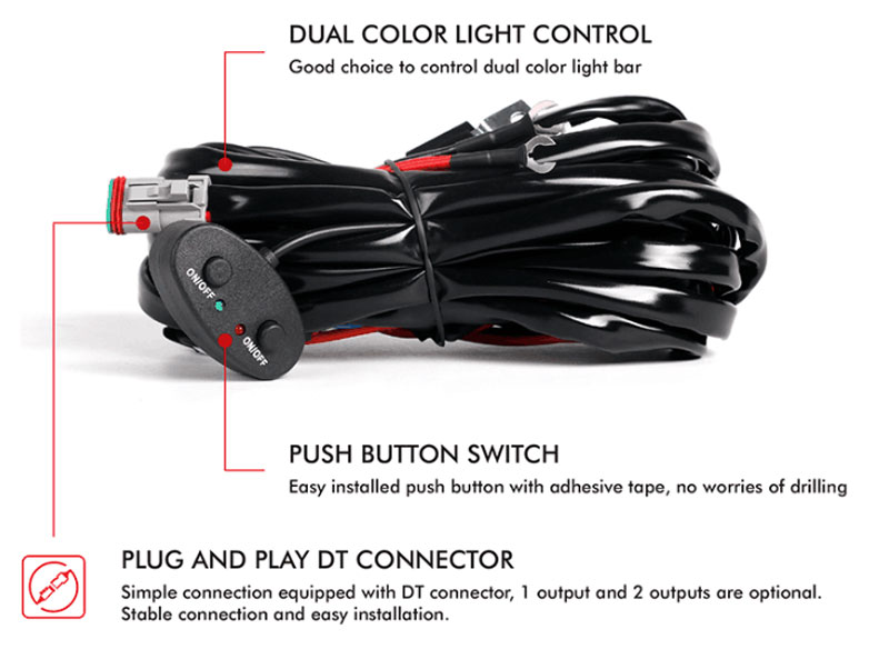 wire harness for dual color LED light bar