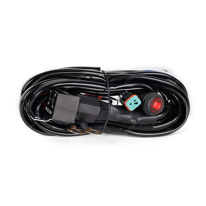 Universal 12V automotive wiring harness kit for auxiliary LED work light