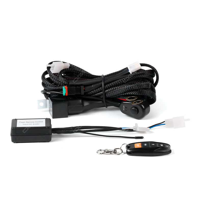 12V 40A LED Light Wiring Harness Kit – 2-Way Rock Switch, Fuse, Relay – 8ft Braided Wire – For Work Bar, Fog, Reverse Lights